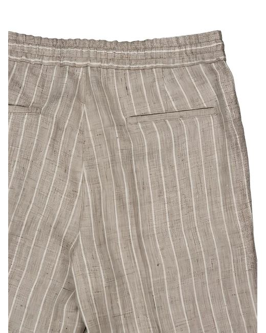 Brunello Cucinelli Gray Stripe Linen Pants With Drawstring And Double Pleats for men