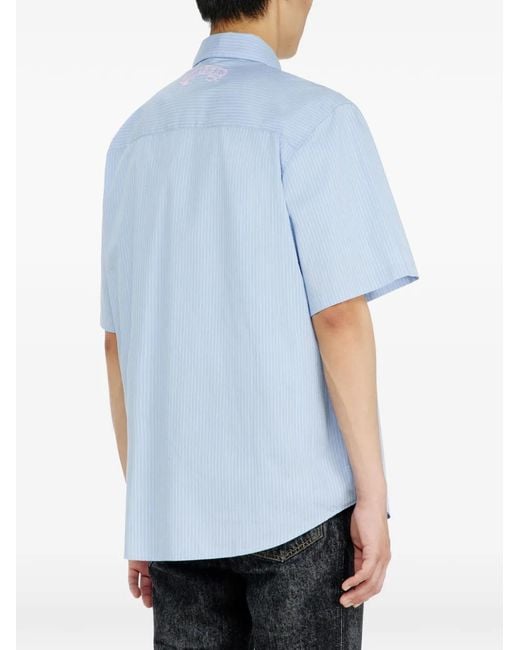DIESEL Blue Chemise Rayée En Popeline À Patch Brodé for men