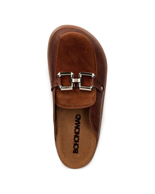 Bohonomad Brown Buckle-Detail Leather Mules