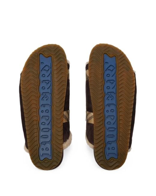 Burberry Black Check Shearling Urchin Sandals for men