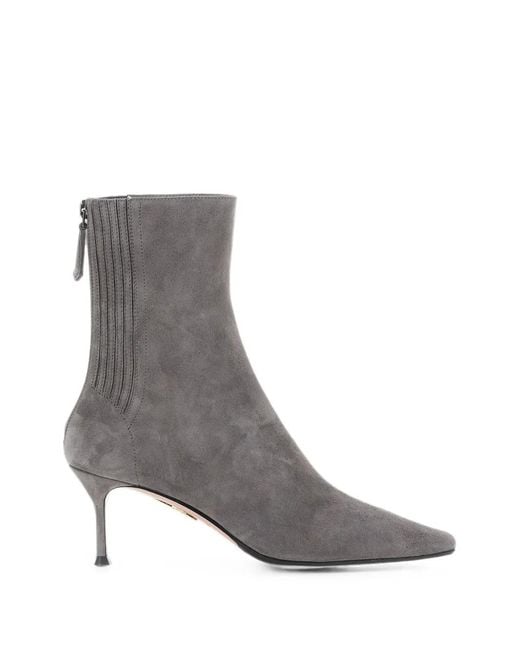 Aquazzura Gray Ribbed-Panel Suede Ankle Boots