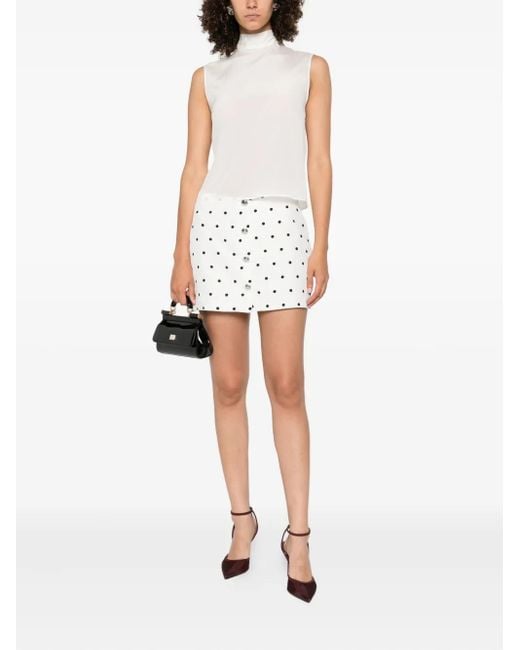 Mazzarelli White Sleeveless Mock-Neck Top