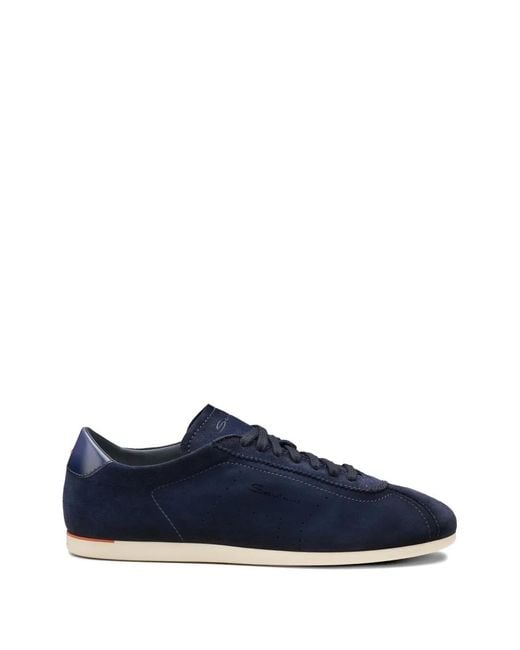 Santoni Blue Yorker Perforated Suede Sneakers