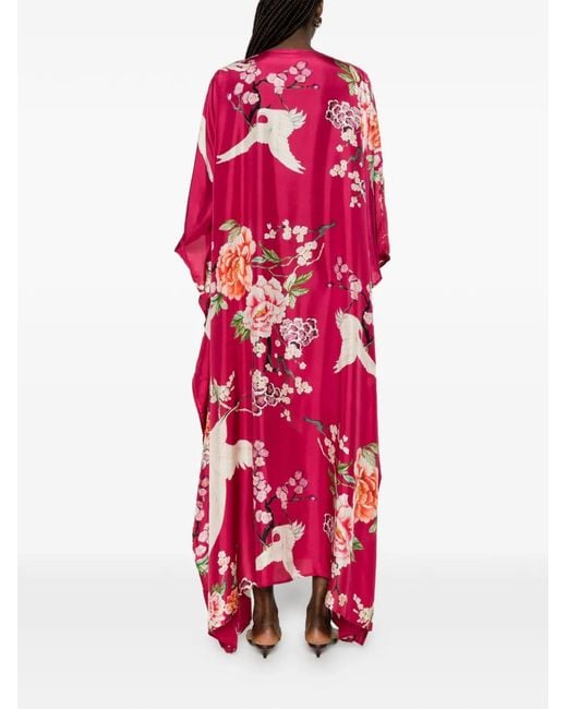 Dolci Follie Red Floral-Print Maxi Kaftan