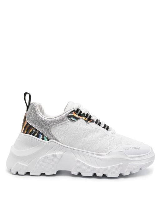 Just Cavalli White Monogram Panelled Chunky Sneakers