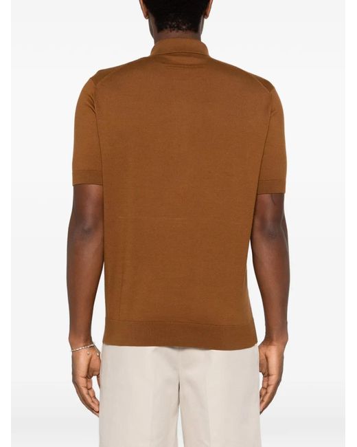 Zegna Brown Short-Sleeve Knitted Polo Shirt for men