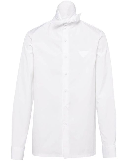 Prada White Pussy-Bow Cotton Shirt for men