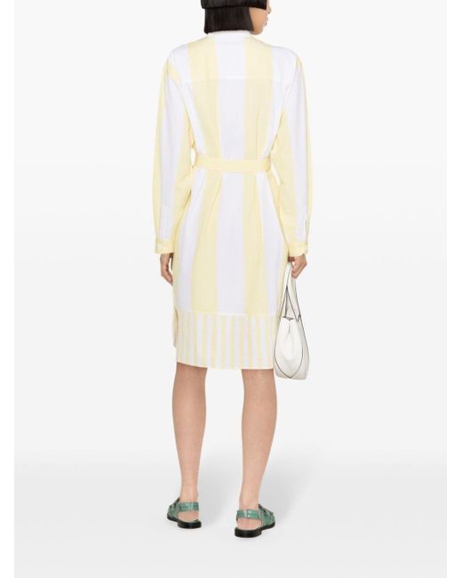 Maison Kitsuné White Belted Seersucker Midi Dress