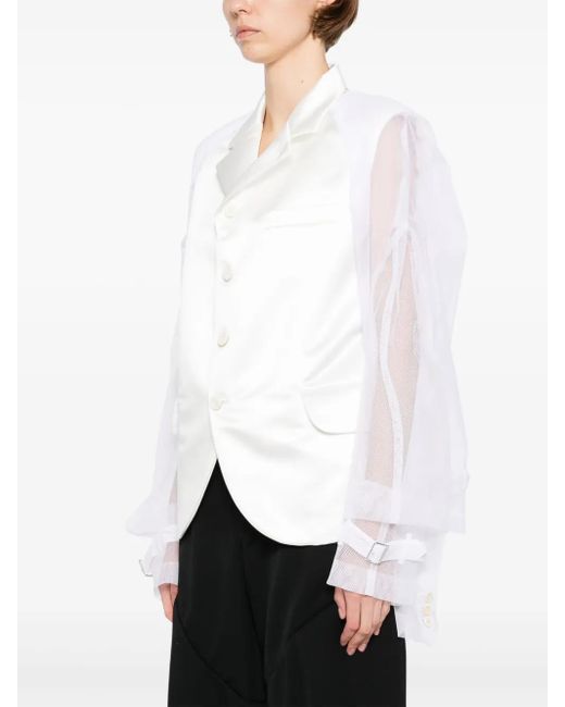 Comme des Garçons White Tulle-Inserts Blazer