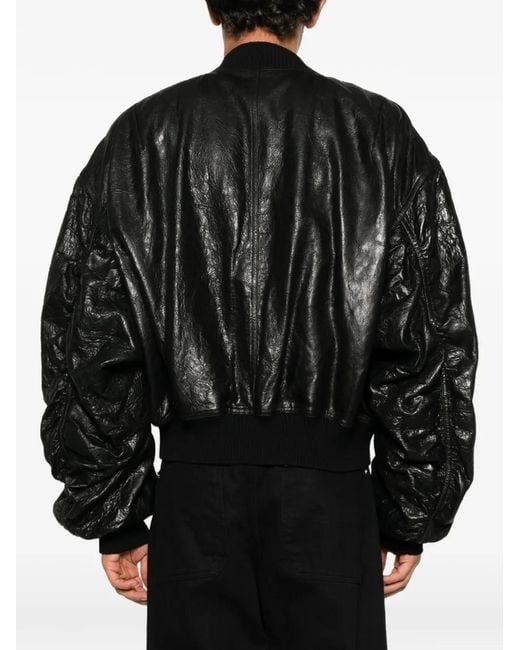 Rick Owens Black Crinkled-Leather Bomber Jacket for men