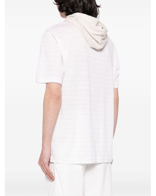 Eleventy White Striped Hooded T-shirt for men