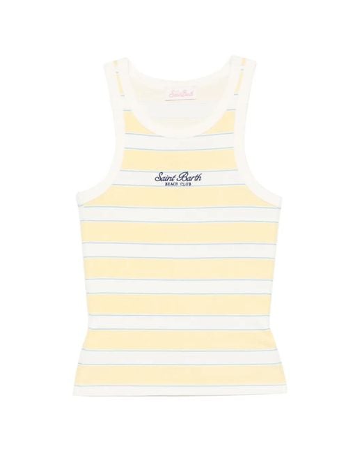 Mc2 Saint Barth White Ada Striped Logo-Detail Tank Top