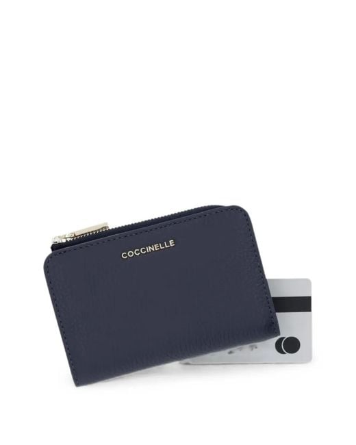 Coccinelle Blue Small Metallic Logo-Print Leather Wallet