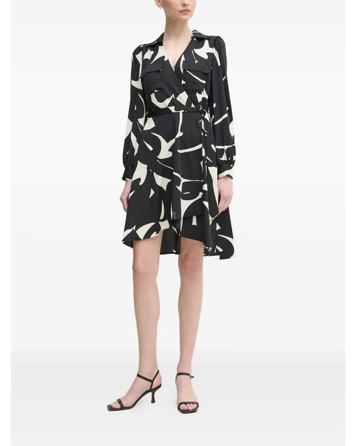DKNY アブストラクトパターン ラップドレス Black