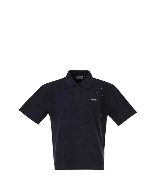 Carhartt Blue Logo-Embroidered Paint-Splatter Polo Shirt
