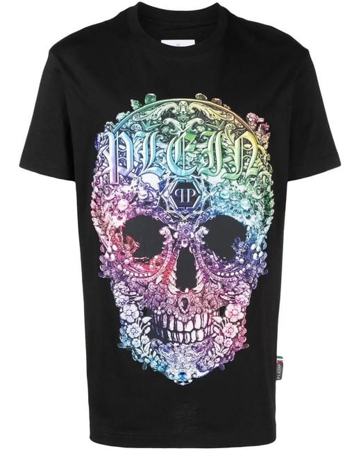 Philipp Plein Black Baroque Skull-Print T-Shirt for men