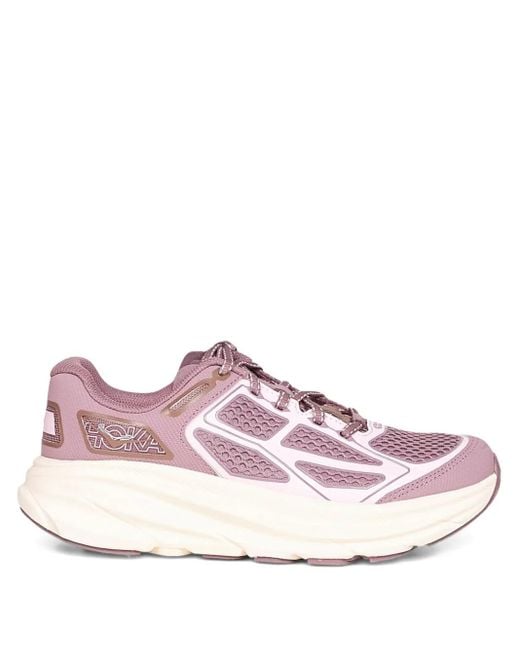 Hoka One One Pink Clifton One9 Lace-Up Mesh Sneakers
