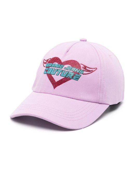 Versace Pink Rhinestone Logo-print Cap for men