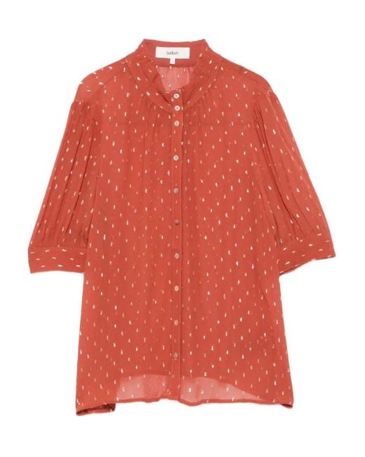 Ba&sh Red Metallic-Dot Button Blouse