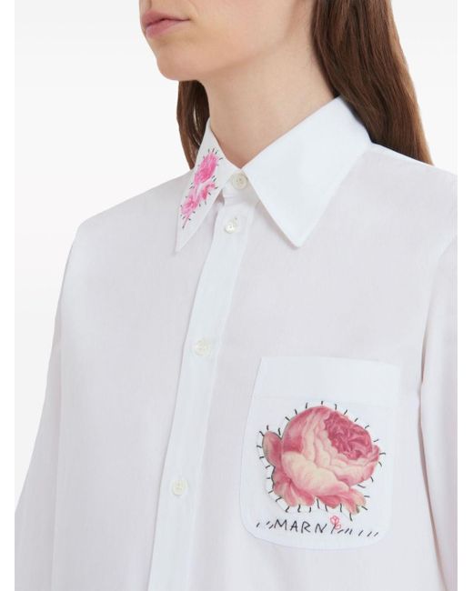 Marni White Floral-appliqué Cotton Shirt