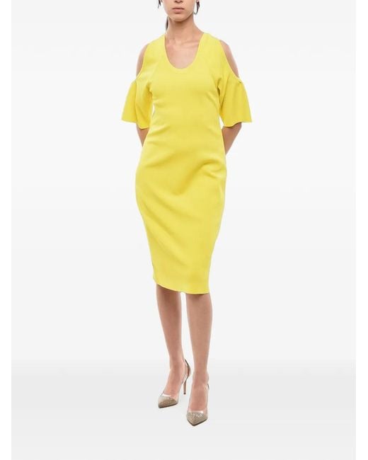 Stella McCartney Yellow Midi Dress With Strong Silhouette And Cold-Shoulder Sleeves