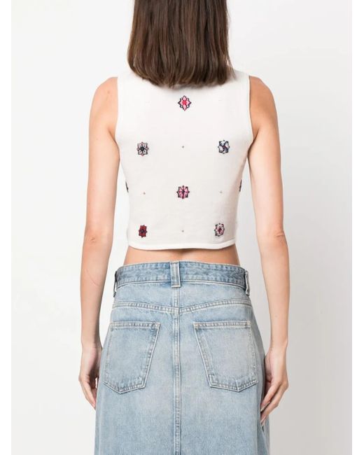 Barrie フローラルモチーフ クロップド ニットパンツ White