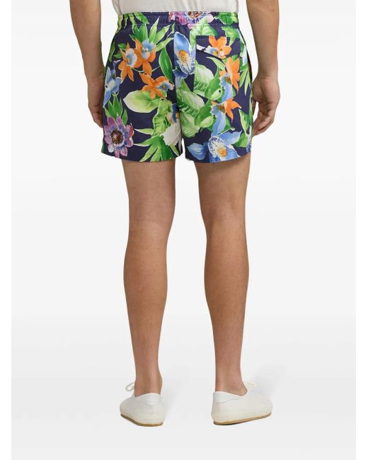Ralph Lauren Green Floral-Print Swim Shorts for men