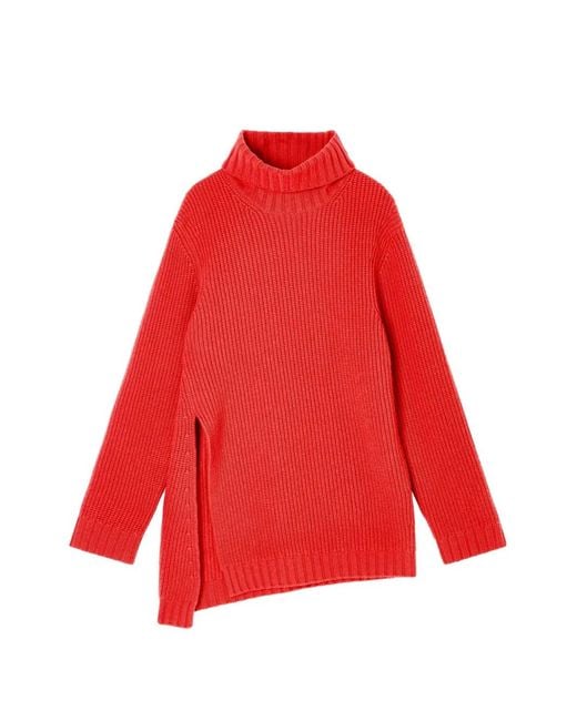 Giorgio Armani Red Asymmetric-Hem Ribbed Sweater