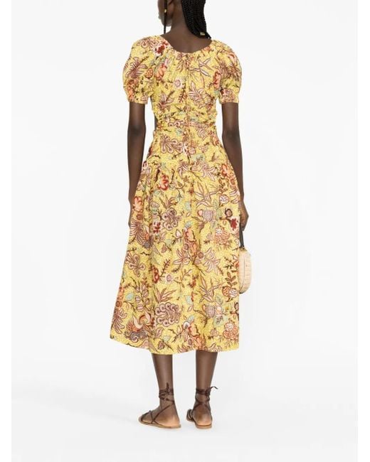 Ulla Johnson Metallic Golda Floral-Print Midi Dress