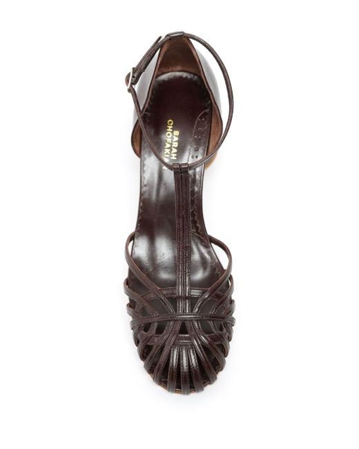 Sarah Chofakian Brown Eugenie 65mm Caged Leather Pumps
