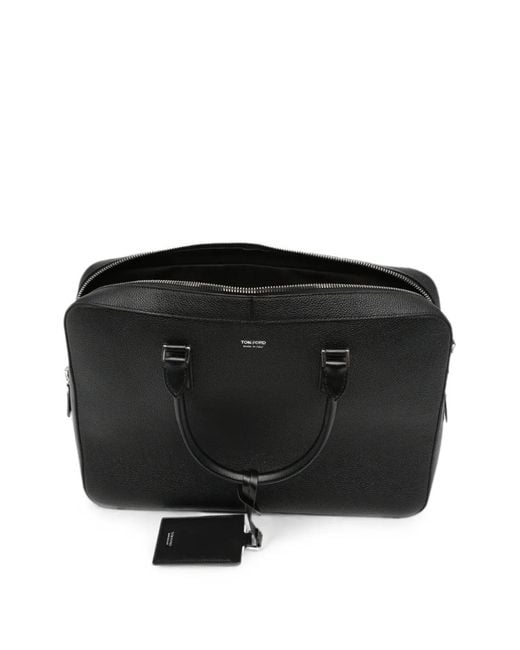 Tom Ford Black Elliot Grained-Leather Briefcase for men
