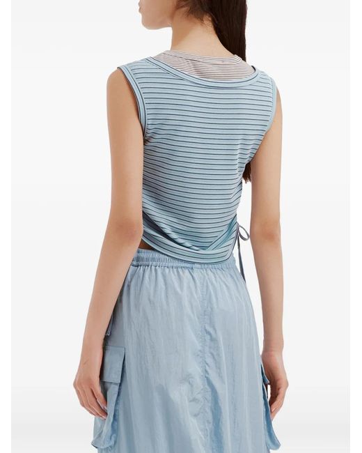 Mini Cream Blue Striped Drawstring Tank Top