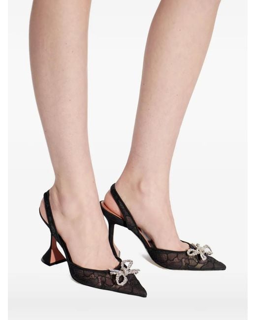 AMINA MUADDI White Lace Pumps With 95Mm Signature Heel And Crystal-Embellished Bow