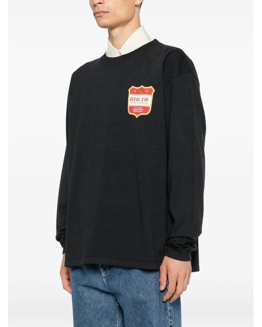 Rhude Black Graphic-Print Long-Sleeve T-Shirt for men