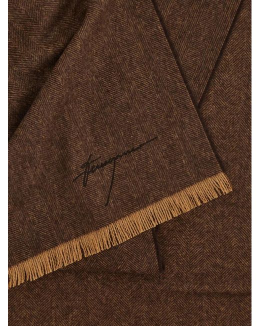 Ferragamo Blue Chevron-Pattern Fringed Scarf for men