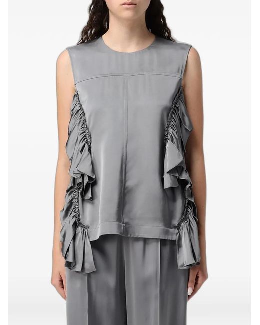 Jil Sander Gray Blouse À Bords Volantés