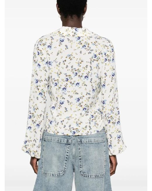 Liu Jo White Floral-Print Crepe Blouse