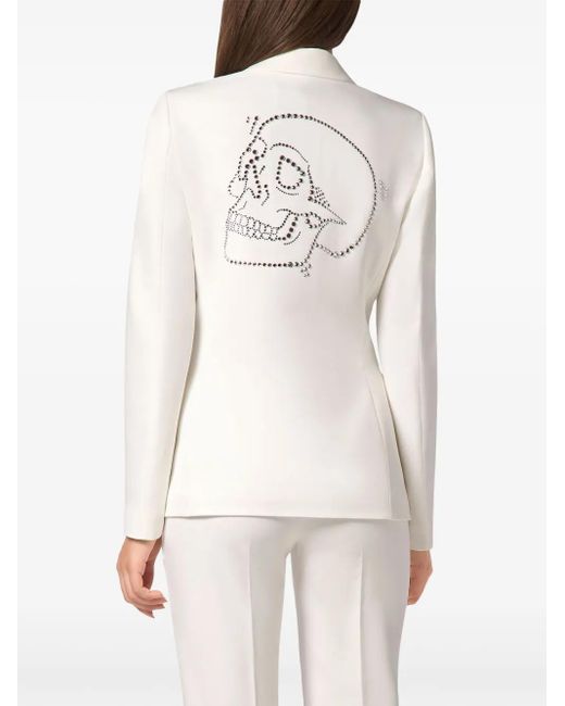 Philipp Plein White Cady Ls Crystal Skull Blazer