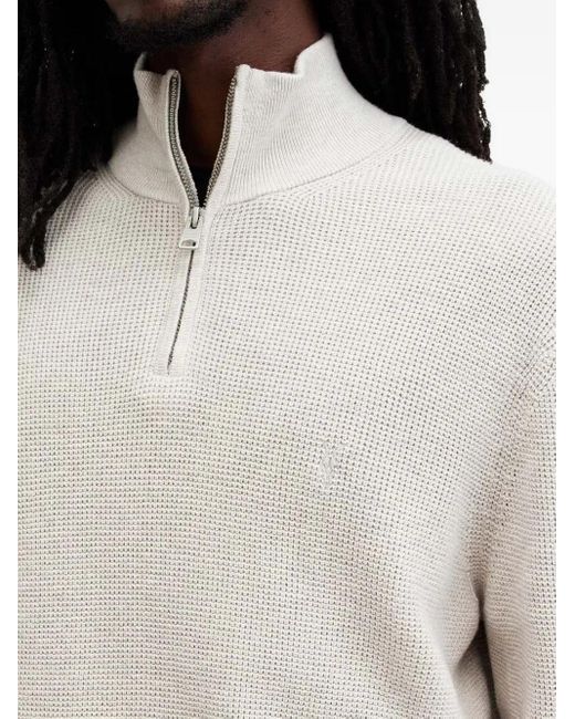 AllSaints Blue Half-Zip Waffle-Knit Sweater for men