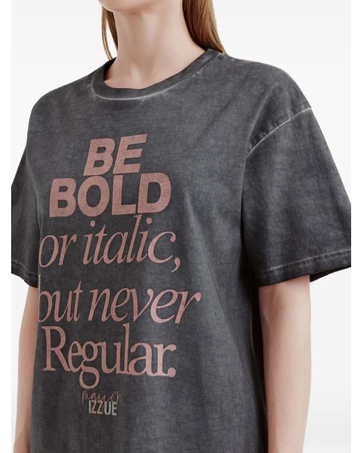 Izzue Gray Lettering-Print T-Shirt