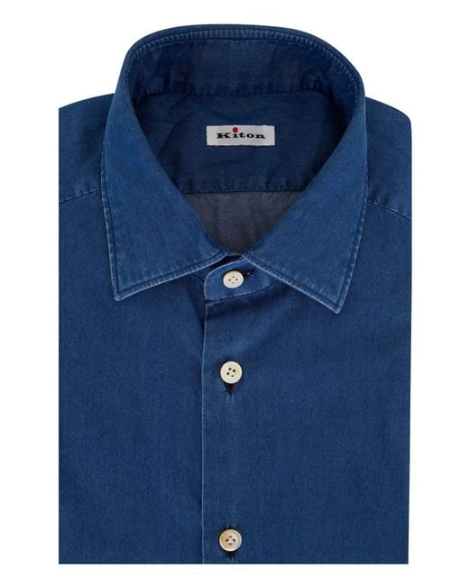 Kiton Linnen Overhemd in het Blue voor heren