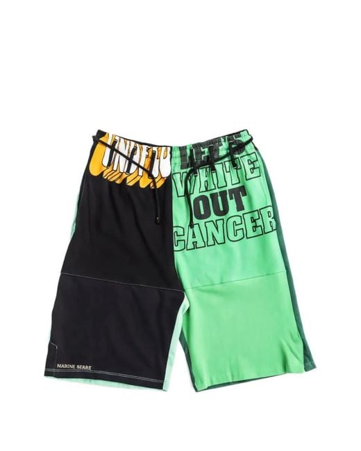 MARINE SERRE Green Graphic-Print Panelled Shorts