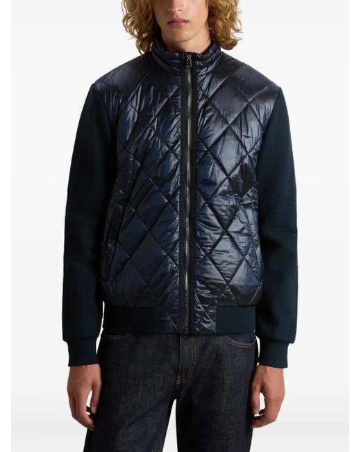 Woolrich Blue Quilted Knit-Panel Jacket for men