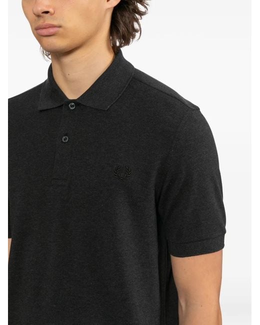 Fred Perry Black Logo-Embroidered Polo Shirt for men