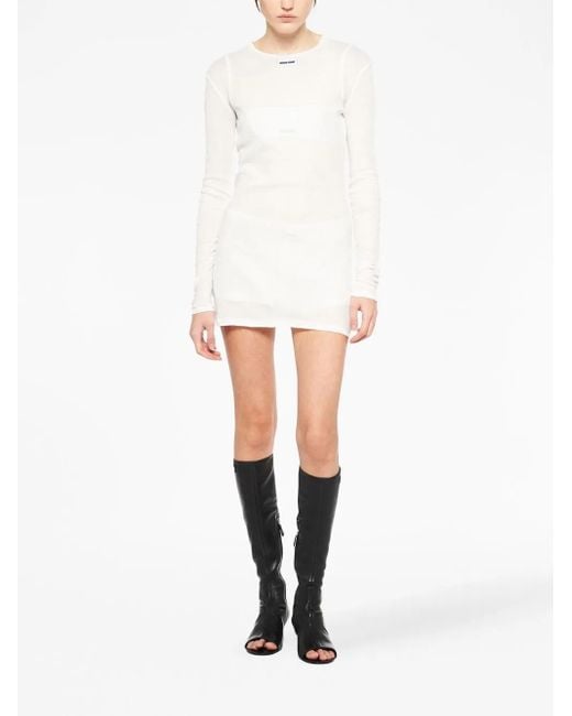 Miu Miu Logo-Patch Ribbed Jersey Dress in White | Lyst