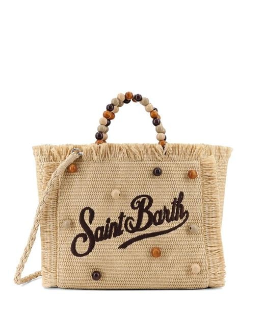 Mc2 Saint Barth Natural Bead-Embellished Frayed Tote Bag