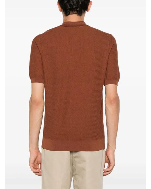 Tagliatore Brown Paco Split-Neck Polo Shirt for men