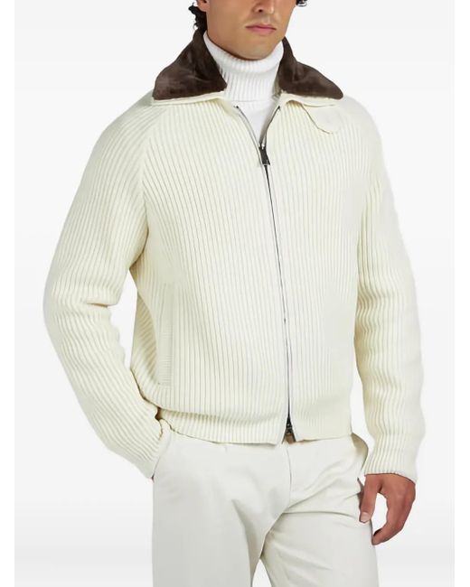 Paul & Shark White Ribbed Zip-Up Sweater for men