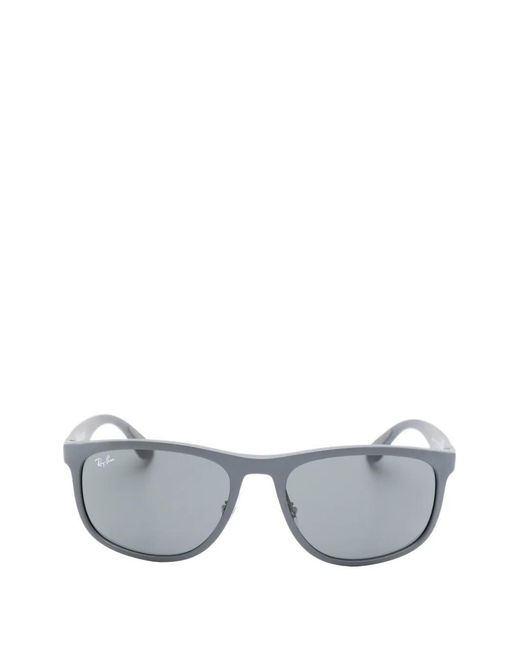 Ray-Ban Gray Rectangle-Frame Logo-Plaque Sunglasses