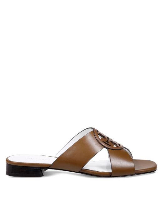 Tory Burch Brown Miller Cut-Out Detail Leather Flat Sandals